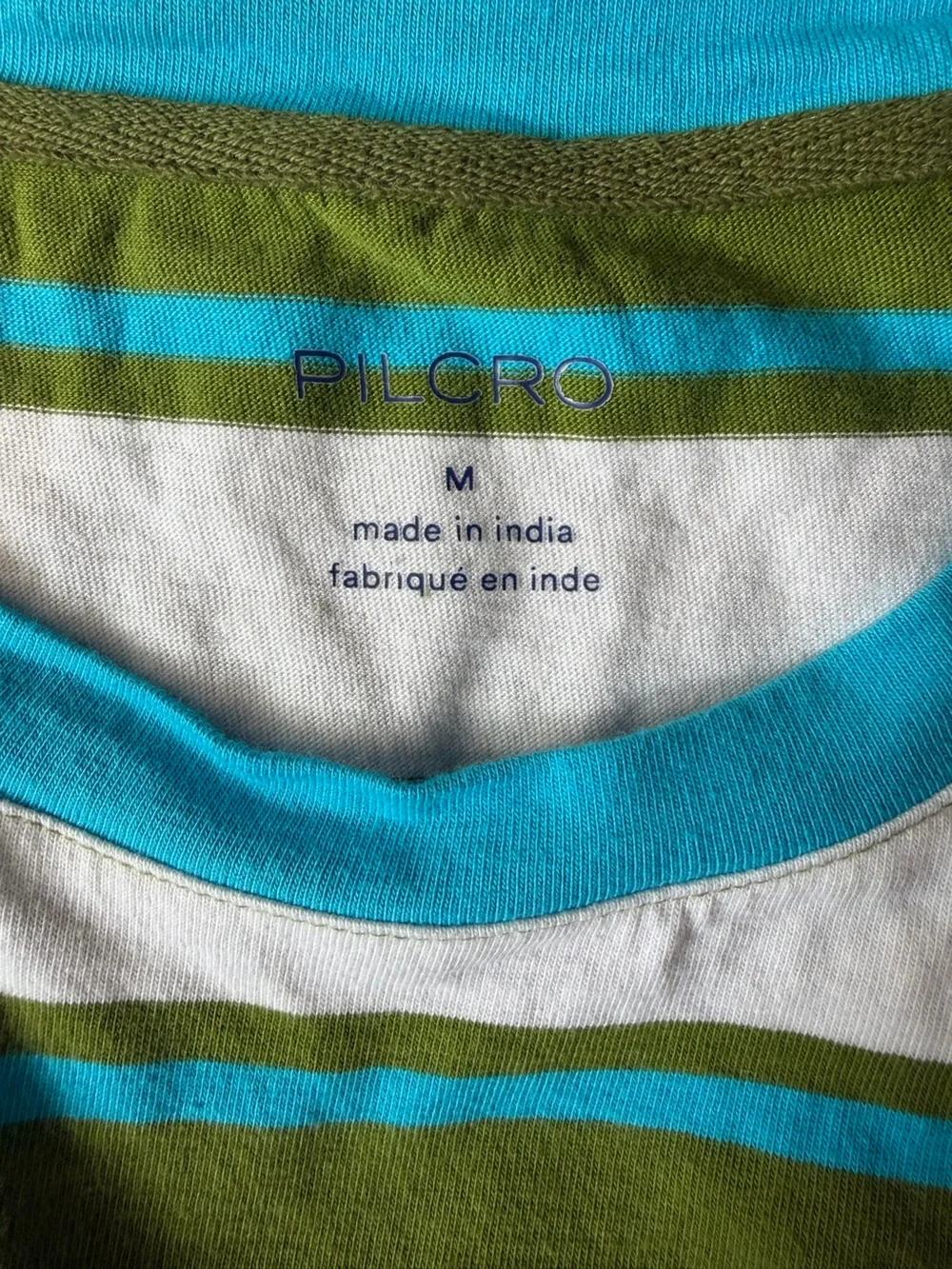 PILCRO Anthropologie Striped Ringer Tee Short Sleeve Blue Green White Size M - Picture 3 of 3